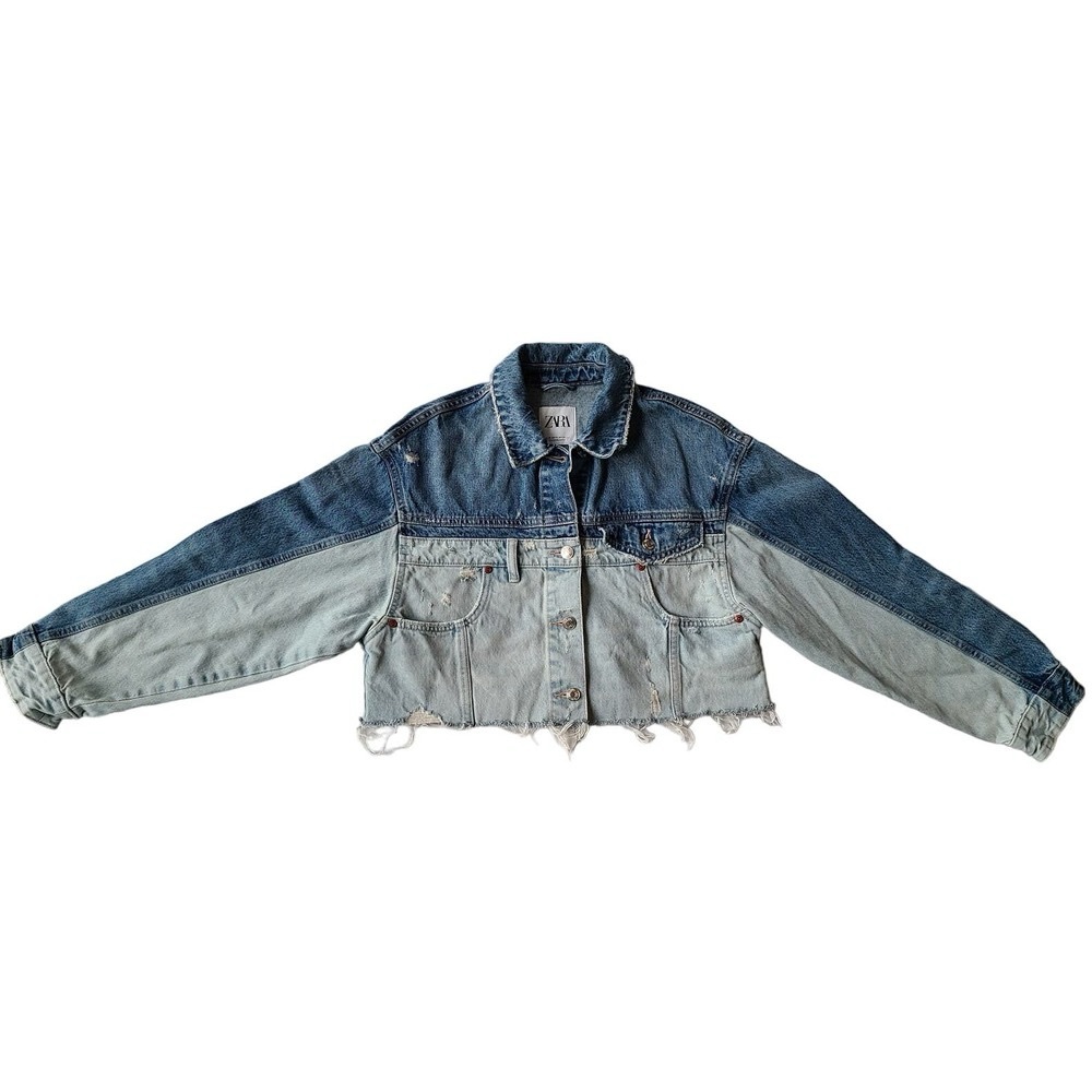 Zara Patchwork Denim Cropped Jacket - image 4
